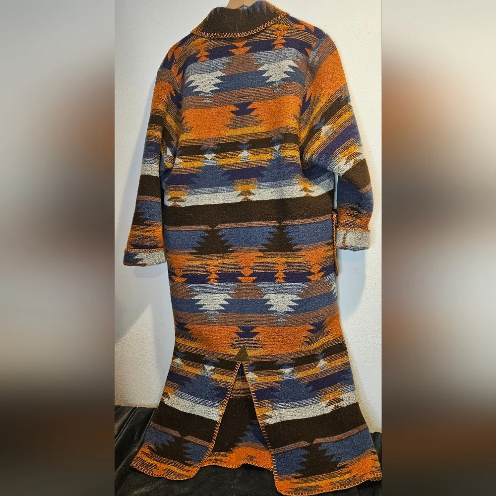 Rhonda Stark Southwestern Aztec Wool Full Length Cardigan Jacket Coat Ovrsized S - Picture 2 of 8
